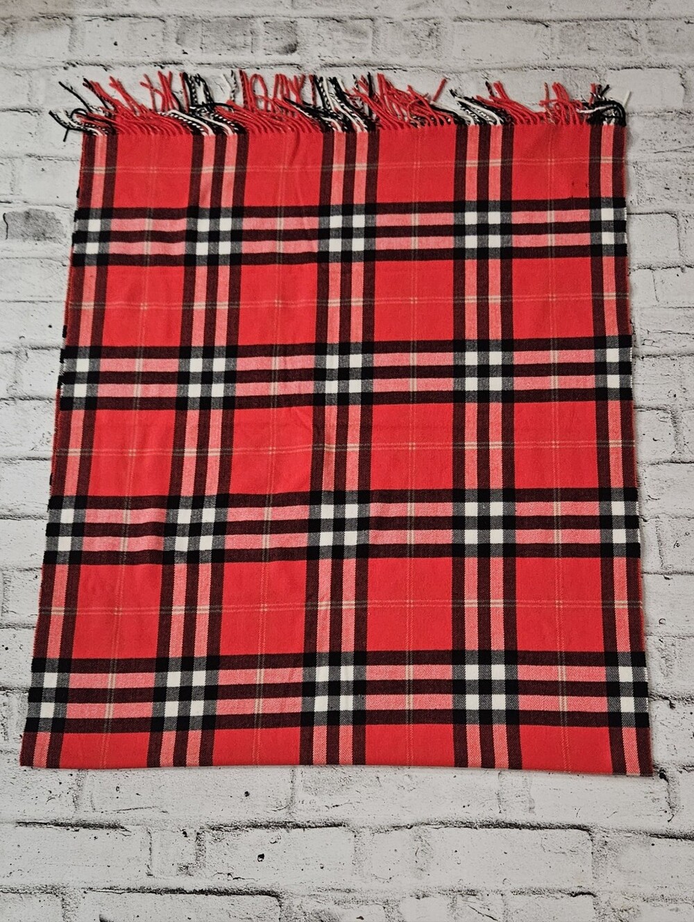 Red Plaid Tartan Blanket Scarf Oversized Fringe Wrap Shawl